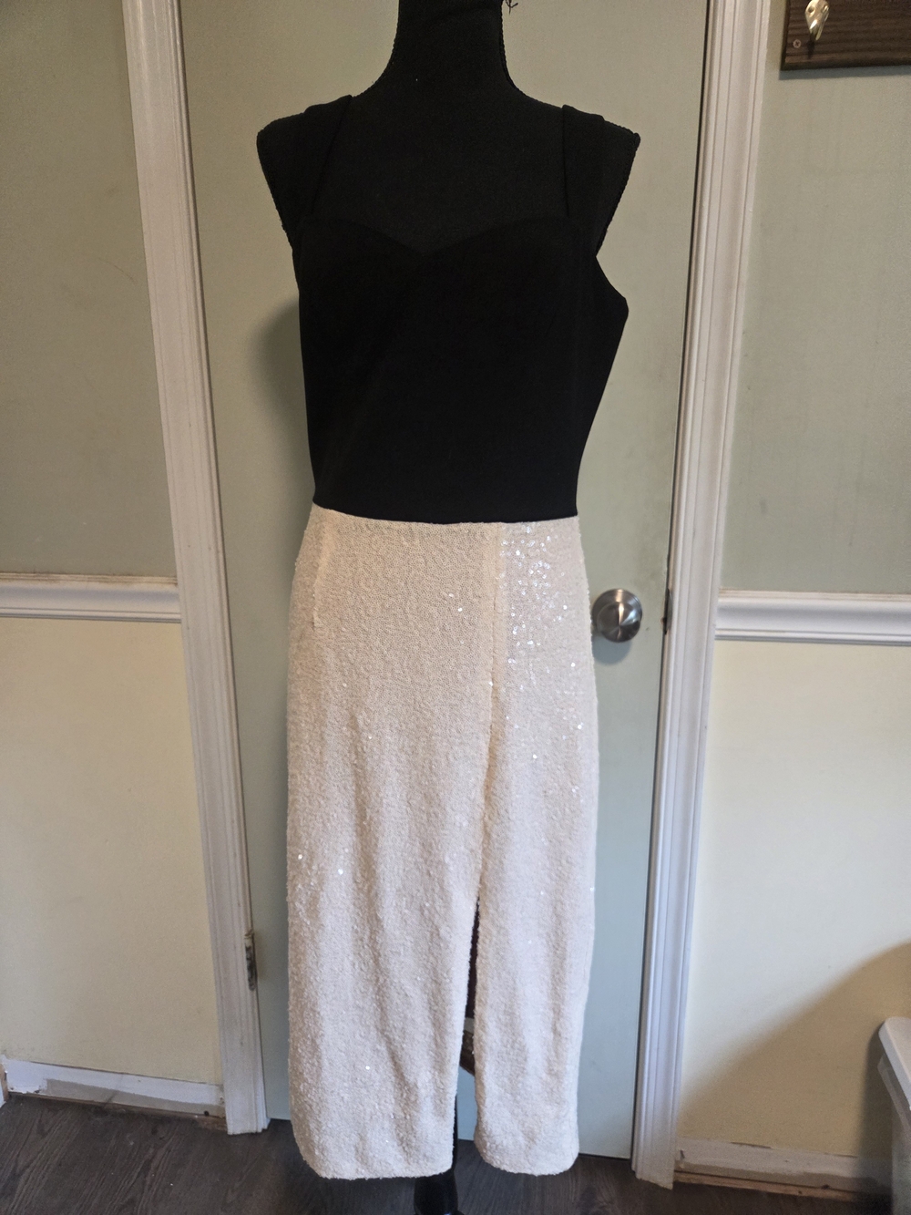 Dress the Population Black & Cream Sequin Midi Dress